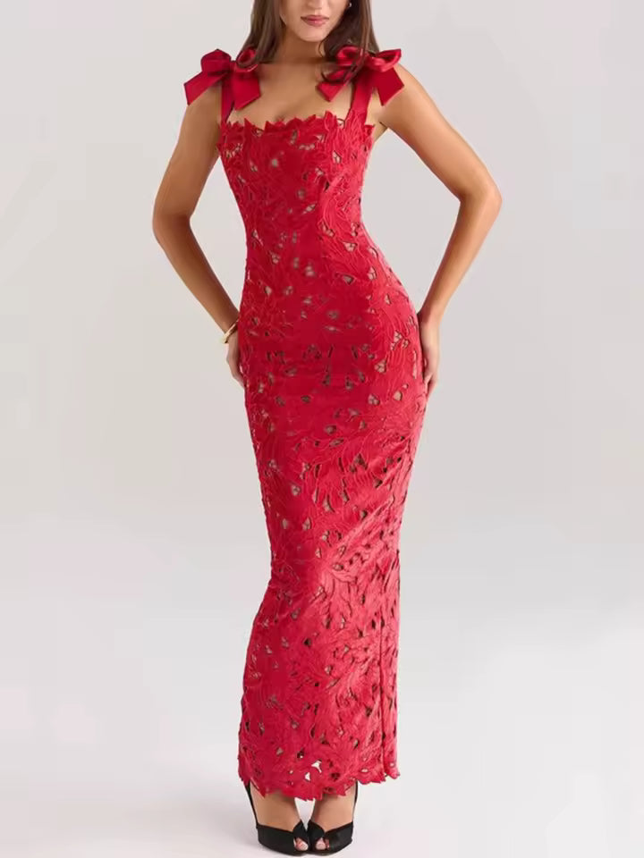 Metina | Lace Sexy Maxi Dress for Women - Sleeveless Backless Bodycon