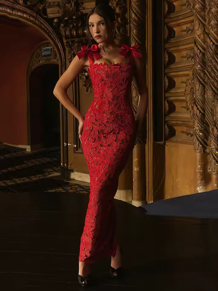 Metina | Lace Sexy Maxi Dress for Women - Sleeveless Backless Bodycon