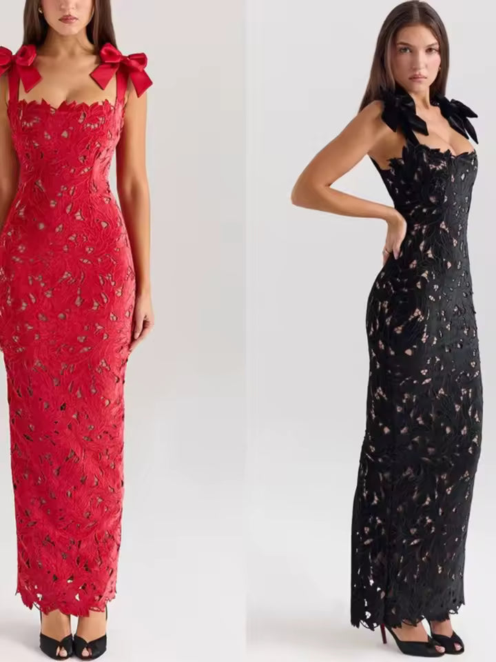 Metina | Lace Sexy Maxi Dress for Women - Sleeveless Backless Bodycon