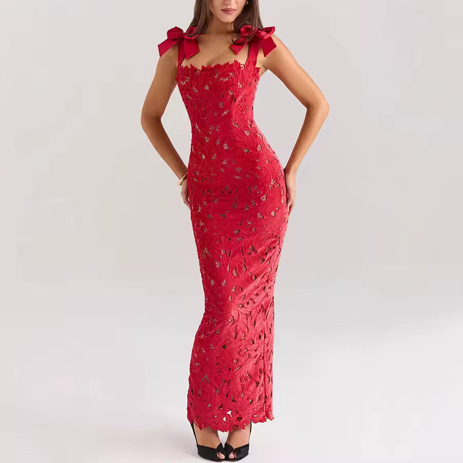 Metina | Lace Sexy Maxi Dress for Women - Sleeveless Backless Bodycon